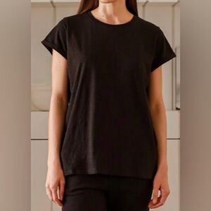 LEALLO Juliette Hi-Lo Slub Black Tee, Size XL